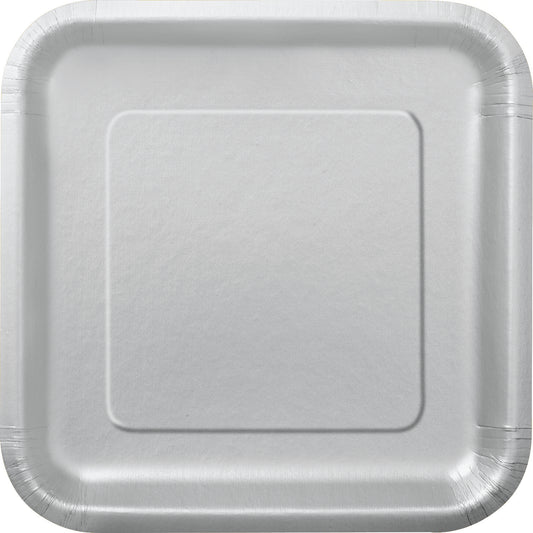 Silver Solid Square 9" Dinner Plates, 14-pc