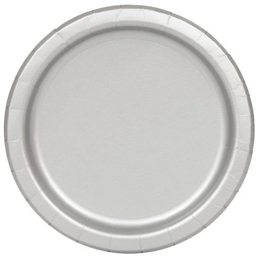 Silver Solid Round 9" Dinner Plates  16-pc