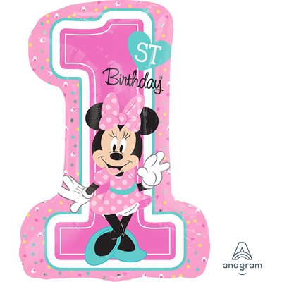 Minnie Mouse First Birthday Foil Balloon, 28"