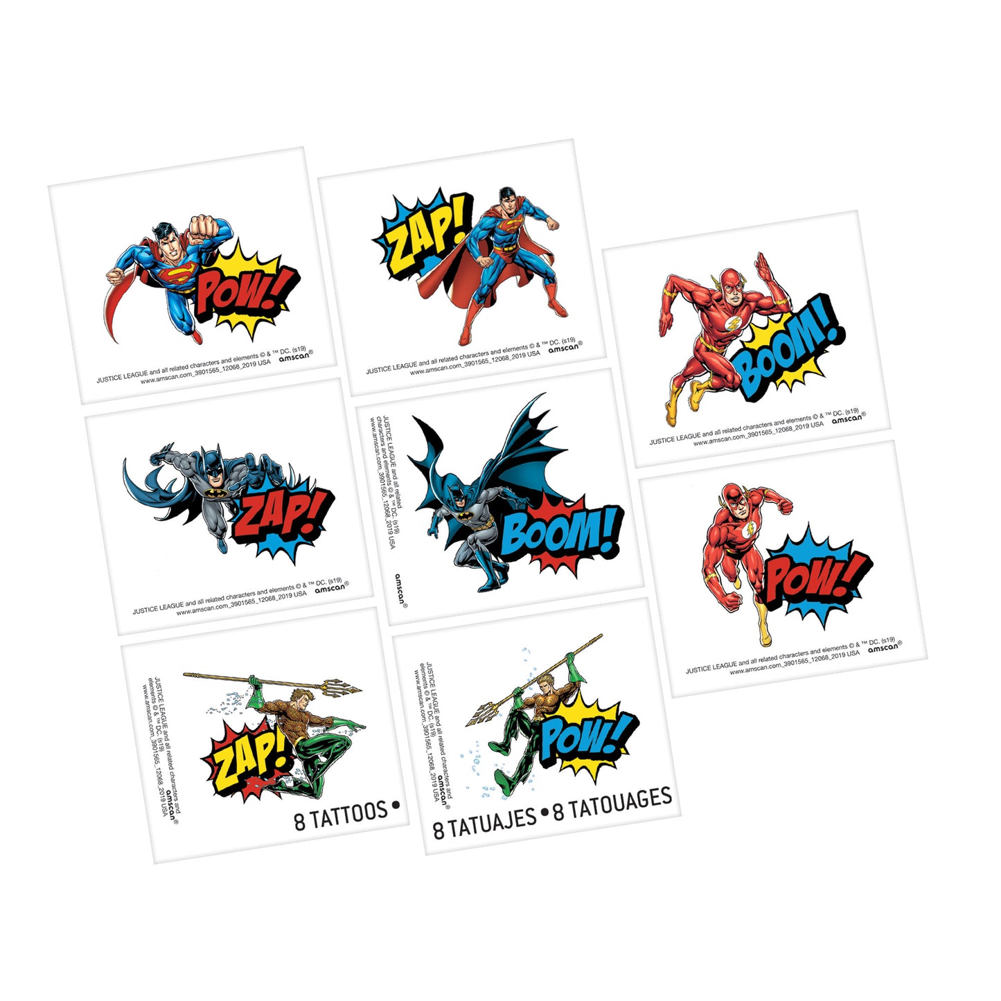 Justice League Heroes Unite Tattoos, 8-pc