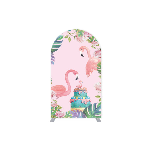 *Rental* Flamingo with Cake Large Arch, 4x7-Ft