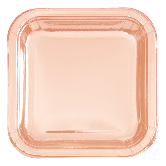 Rose Gold Foil Square 9" Dinner Plates Foil Board,  8-pc
