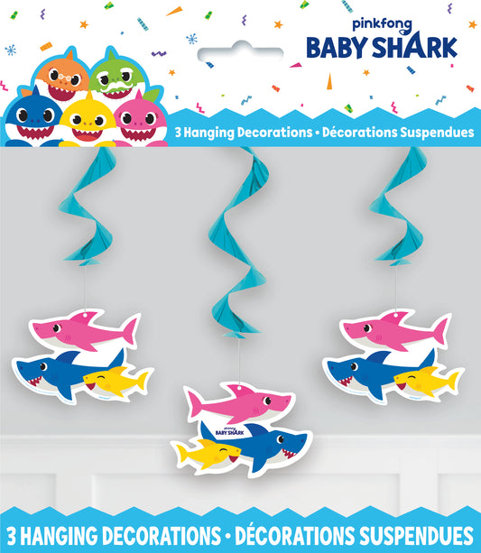 Baby Shark Hanging Swirl Decorations 26", 3-pc