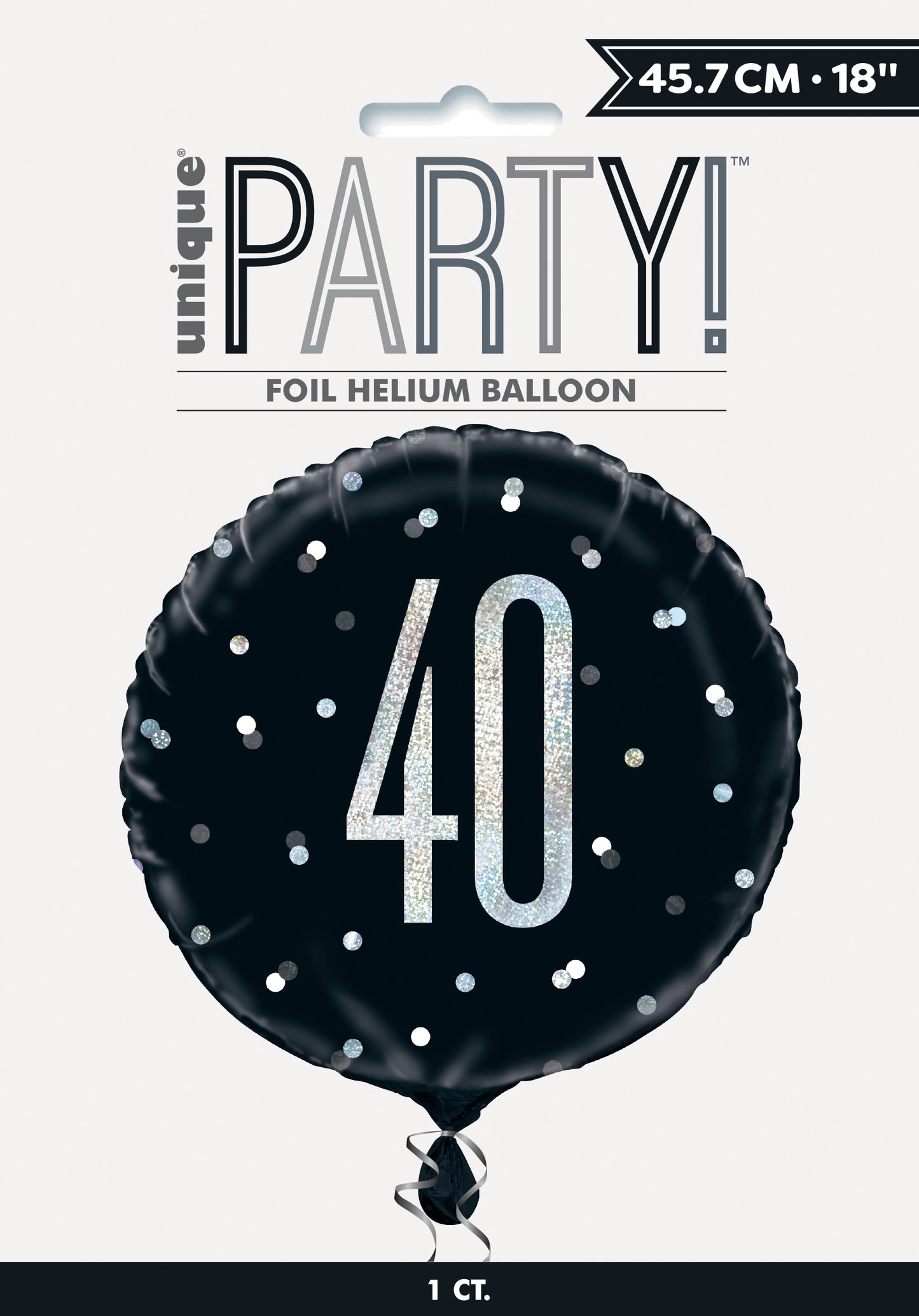 40th Birthday Glitz Black & Silver Round Foil Balloon, 18"