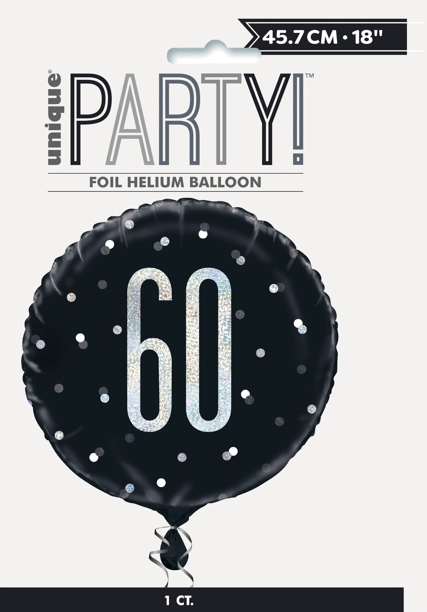 60th Birthday Glitz Black & Silver Round Foil Balloon, 18"