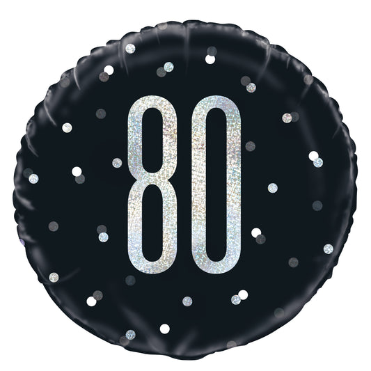 Ballon en aluminium rond noir et argenté 80e anniversaire Glitz, 18 po