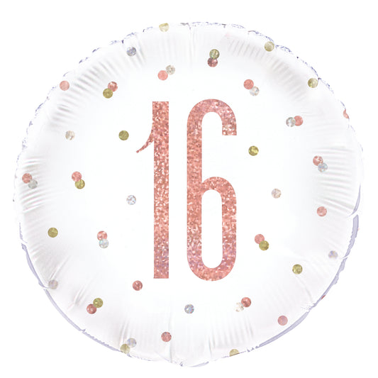 Ballon rond en feuille d'or rose 16e anniversaire avec chiffres scintillants, 18 po
