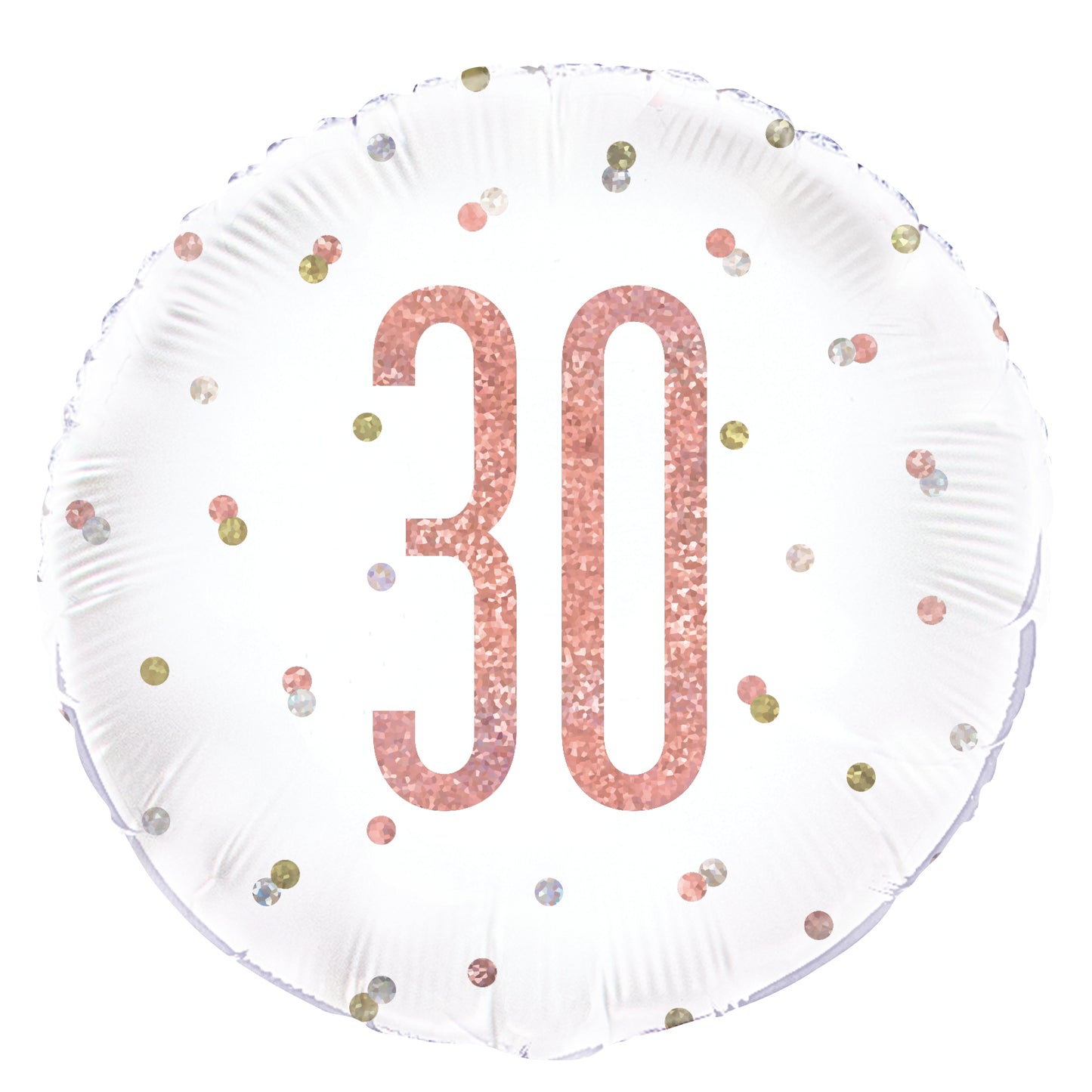 30th Birthday Rose Gold Glitz Number Round Foil Balloon, 18"