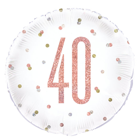 Ballon rond en feuille d'or rose 40e anniversaire avec chiffres scintillants, 45,7 cm
