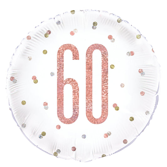 Ballon rond en feuille d'or rose 60e anniversaire avec chiffres scintillants, 45,7 cm