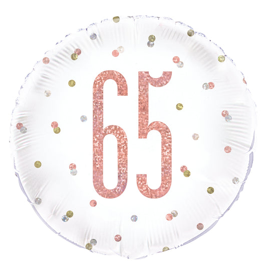 Ballon rond en feuille d'or rose 65e anniversaire avec chiffres scintillants, 18 po