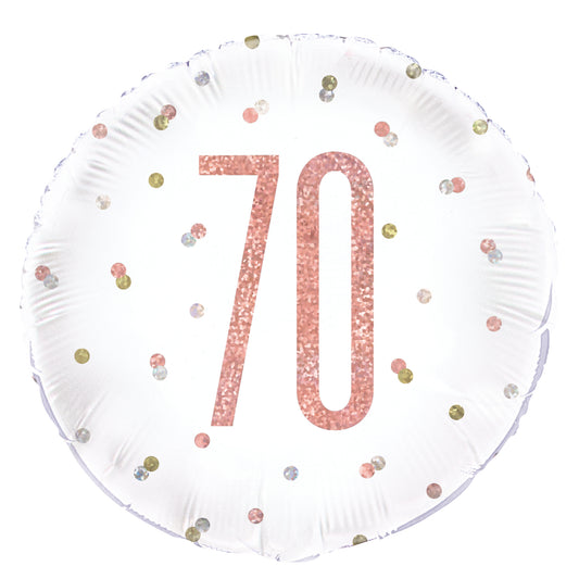 70th Birthday Rose Gold Glitz Number Round Foil Balloon, 18"