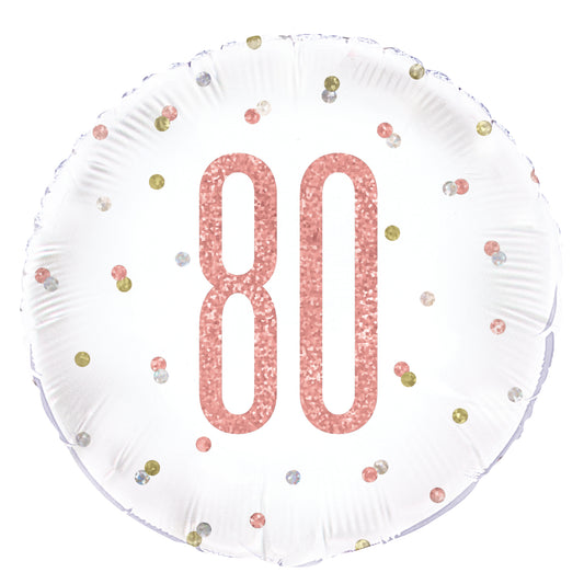 80th Birthday Rose Gold Glitz Number Round Foil Balloon, 18"