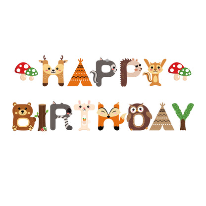 Woodland Animals Happy Birthday Banner