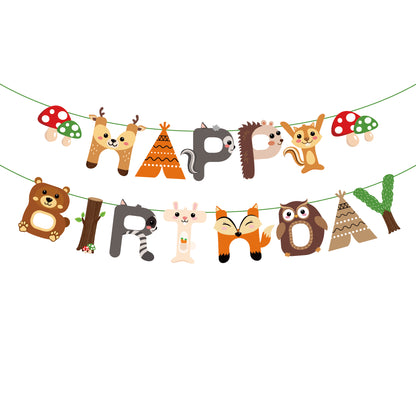 Woodland Animals Happy Birthday Banner