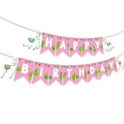 Llama & Cactus Happy Birthday Banner