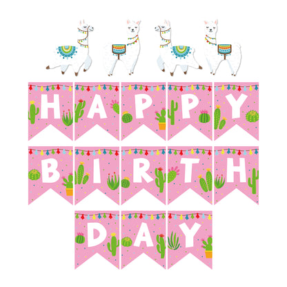 Llama & Cactus Happy Birthday Banner