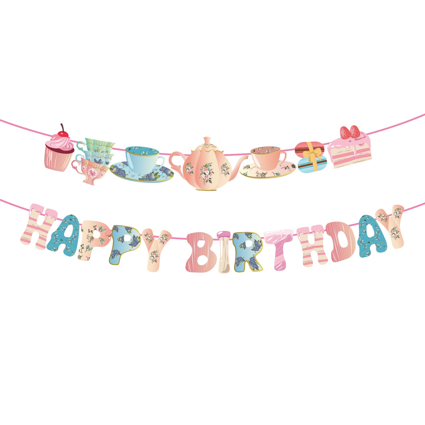 Tea and Roses Happy Birthday Banner