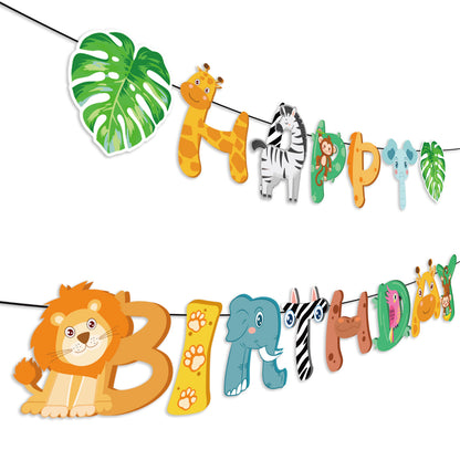 Wild Animals Jungle Safari Happy Birthday Banner