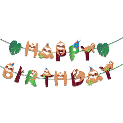 Hanging Sloth Happy Birthday Banner