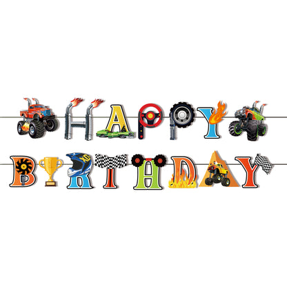 Monster Truck Happy Birthday Banner