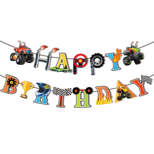 Monster Truck Happy Birthday Banner