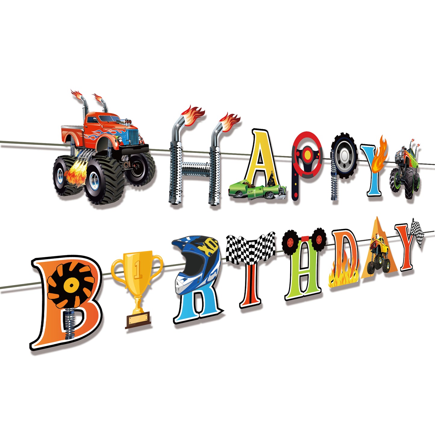 Monster Truck Happy Birthday Banner