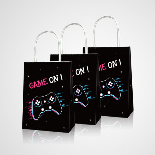 Game On Black  Paper Bags, 12-pc