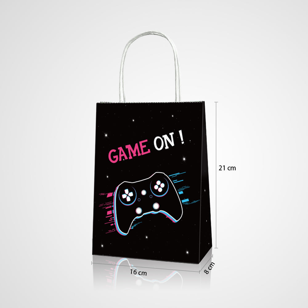 Game On Black  Paper Bags, 12-pc