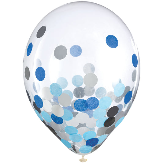 Ballon en latex bleu et argent de 12 po avec confettis, 6 pces 