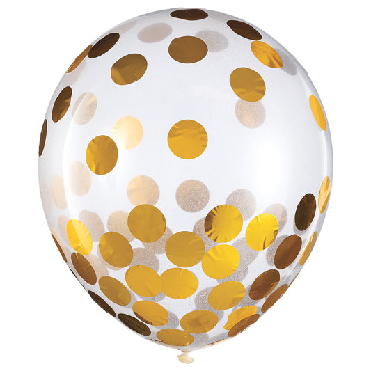 Ballon en latex de 12 po à pois dorés avec confettis, 6 pces 