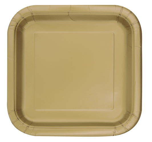 Gold Solid Square 9" Dinner Plates, 14-pc