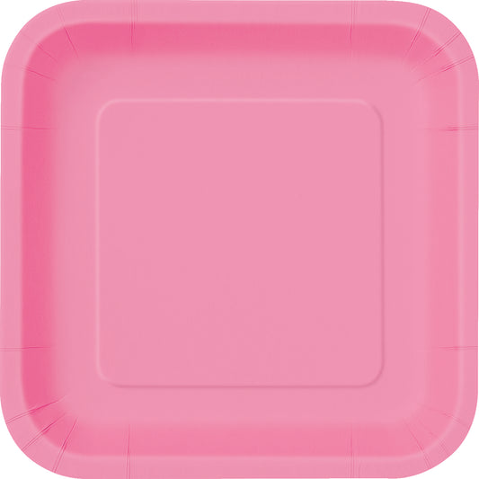 Hot Pink Solid Square 9" Dinner Plates, 14-pc