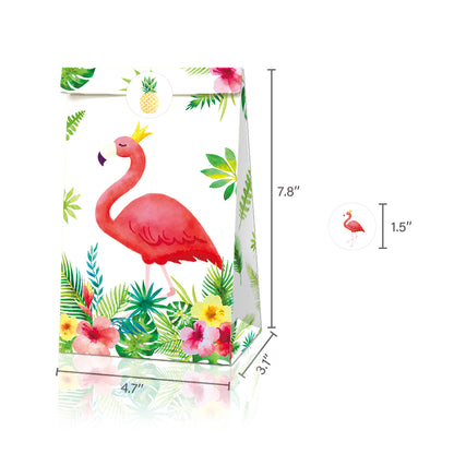 Pineapple and Pink Flamingo Paper Bags, 12-pc