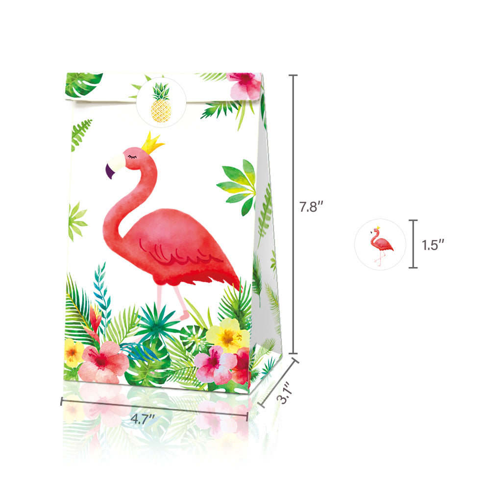 Pineapple and Pink Flamingo Paper Bags, 12-pc