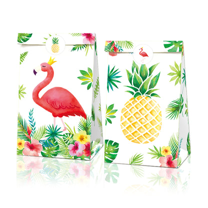 Pineapple and Pink Flamingo Paper Bags, 12-pc