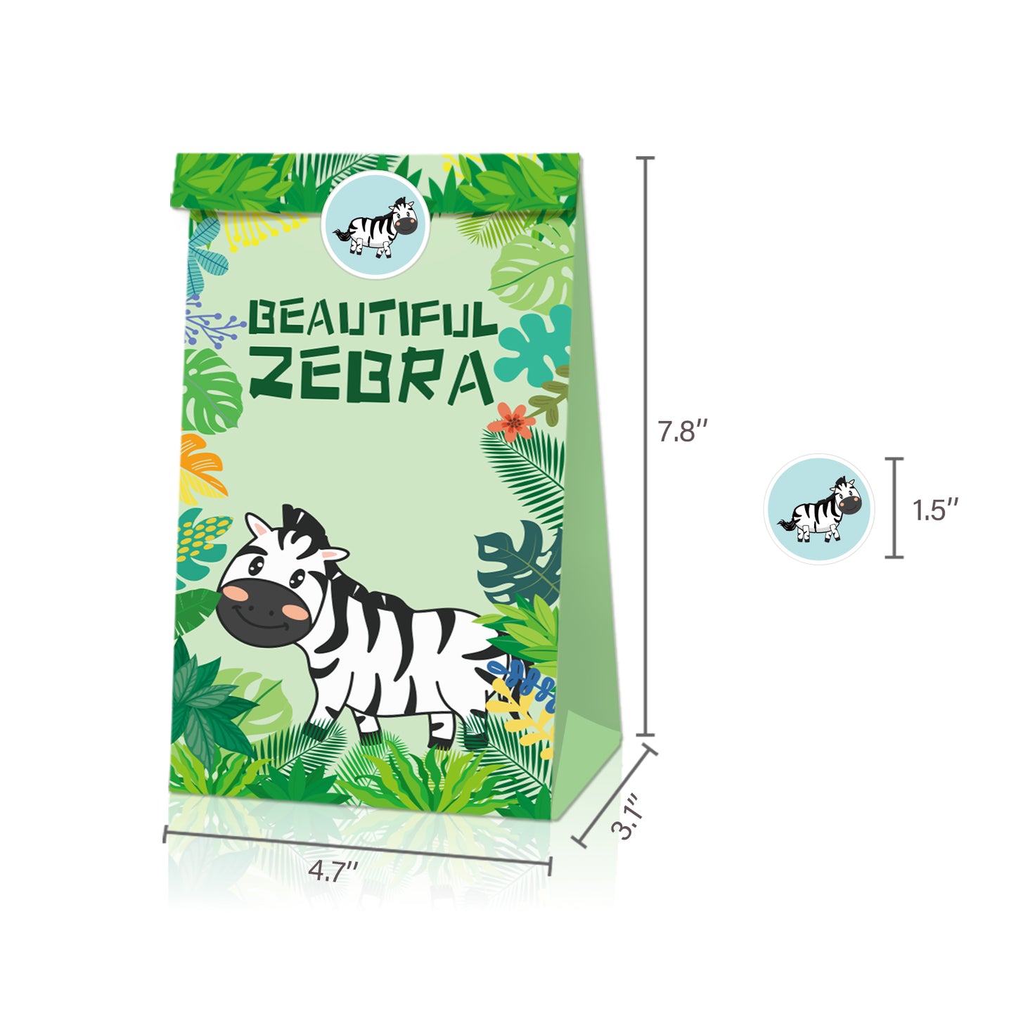 Wild Animals Jungle Safari  Paper Bags, 12-pc