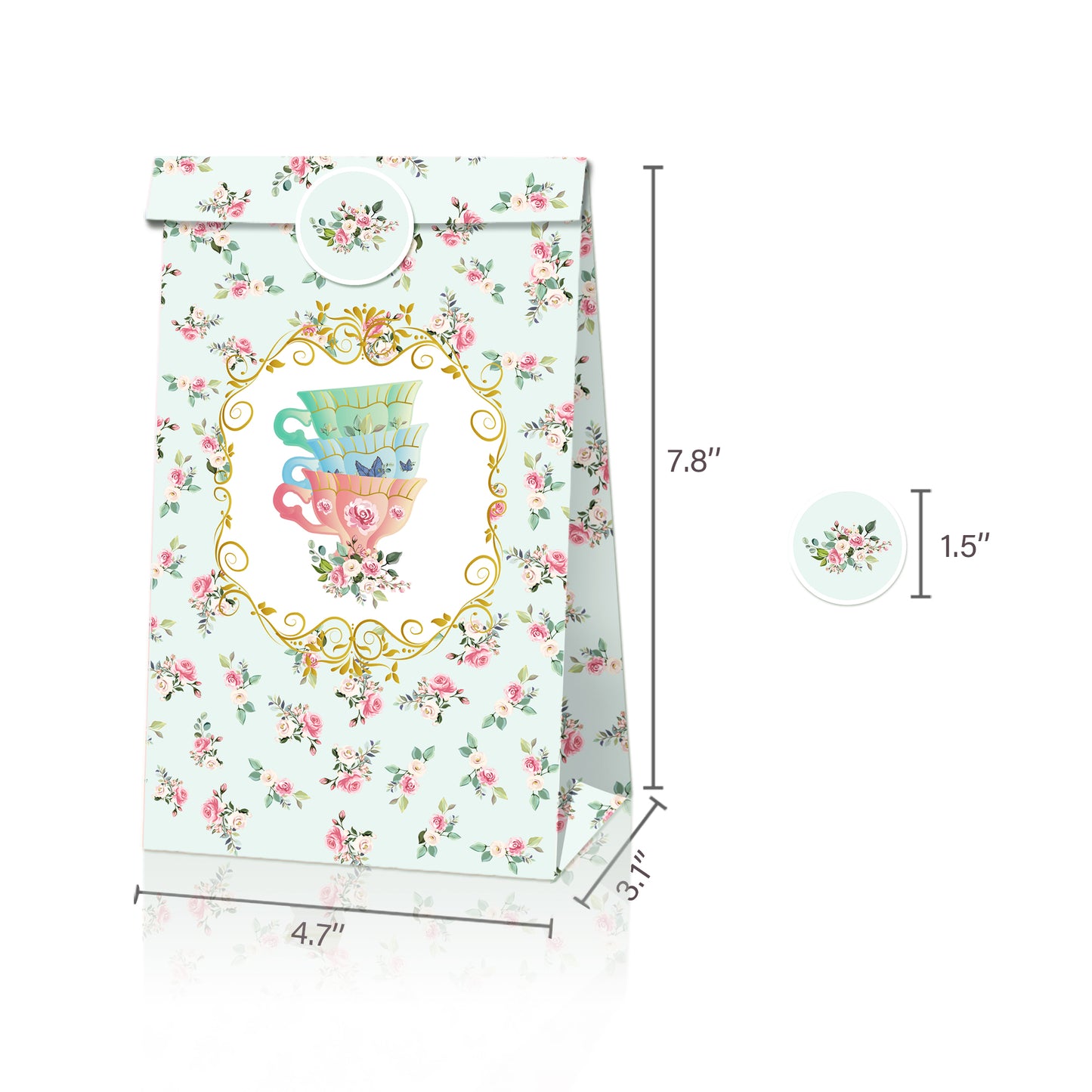 Tea and Roses Paper Bags, 12-pc