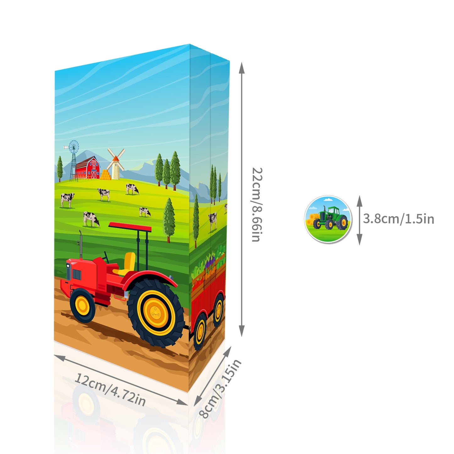 Farm Tractor Paper Bags, 12-pc