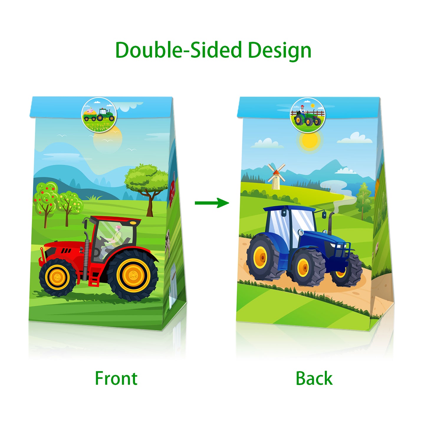 Farm Tractor Paper Bags, 12-pc