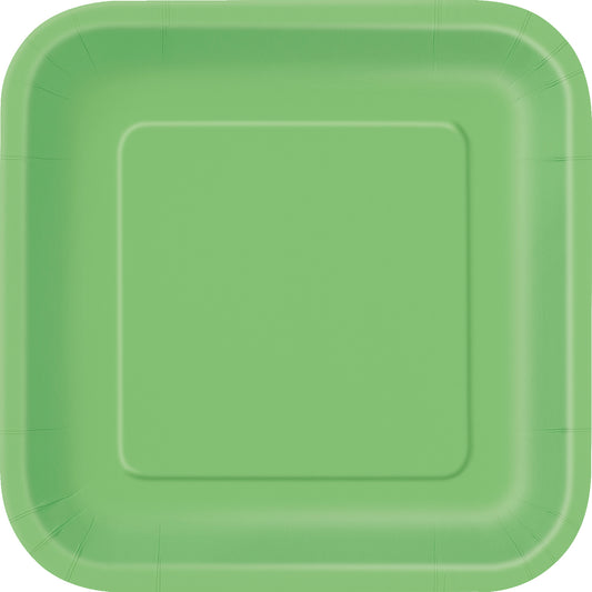 Lime Green Solid Square 9" Dinner Plates, 14-pc