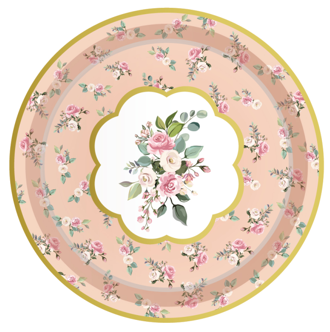 Assiettes à thé et roses 7", 8 pièces