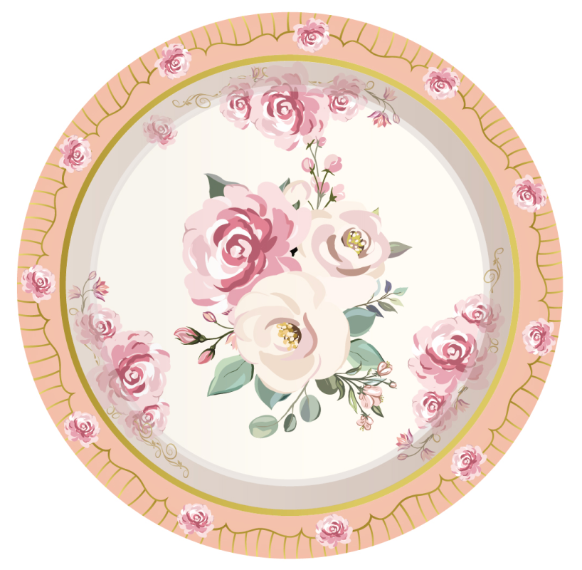 Assiettes à thé et roses 9", 8 pièces