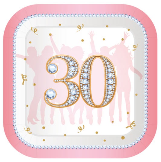 White and Pink 30 Years Plates 7", 8-pc