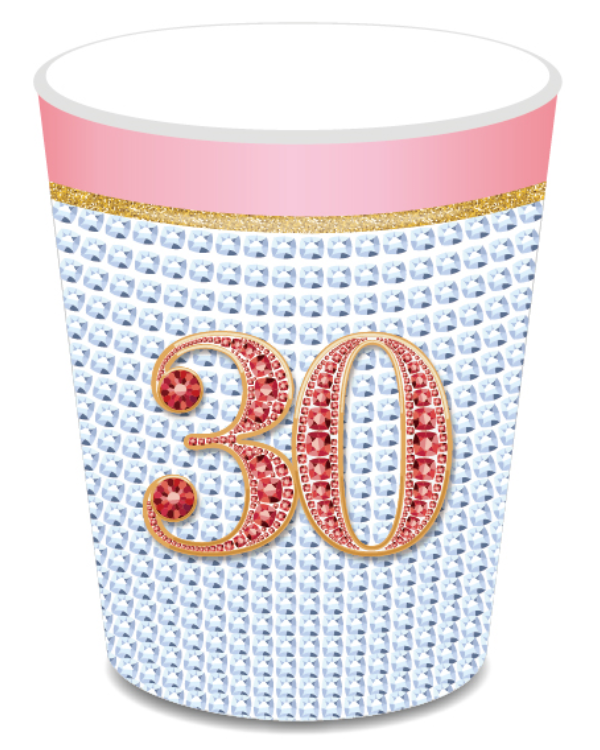 White and Pink 30 Years Cups, 8-pc