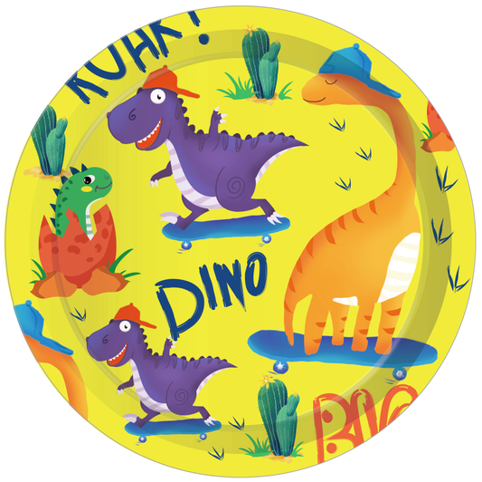 Blue and Yellow Dino Plates 7", 8-pc