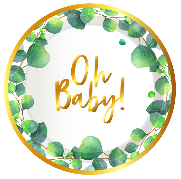 Oh Baby Gold & Green Plates 7", 8-pc