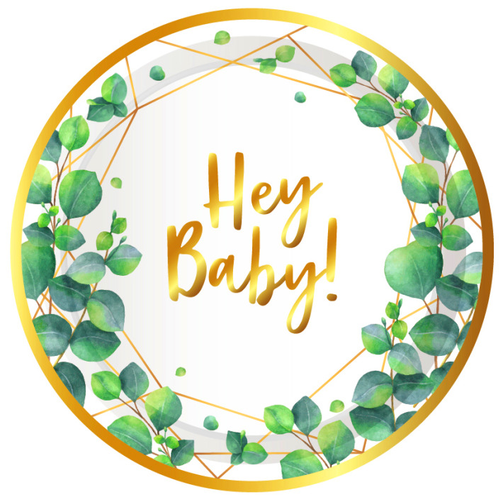 Oh Baby Gold & Green Plates 9", 8-pc