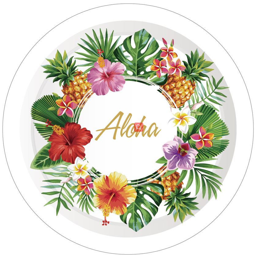 Aloha Luau Flamingo Assiettes 7", 8 pièces