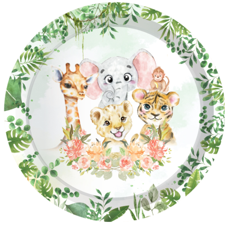 Watercolor Safari Animals Plates 7", 8-pc